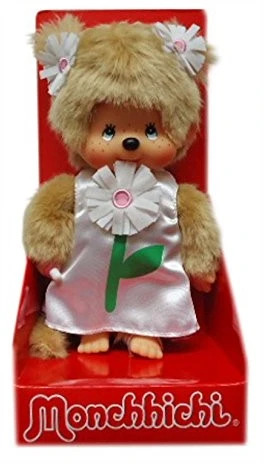 Sekiguchi 220458 - Original Monchhichi Mädchen Margarete, Aus Hellbraunem Plüsch, Mit Kleid Und Zöpfen Mit Blumen, Ca. 20 Cm 1 Sekiguchi 220458 - Original Monchhichi Mädchen Margarete, Aus Hellbraunem Plüsch, Mit Kleid Und Zöpfen Mit Blumen, Ca. 20 Cm